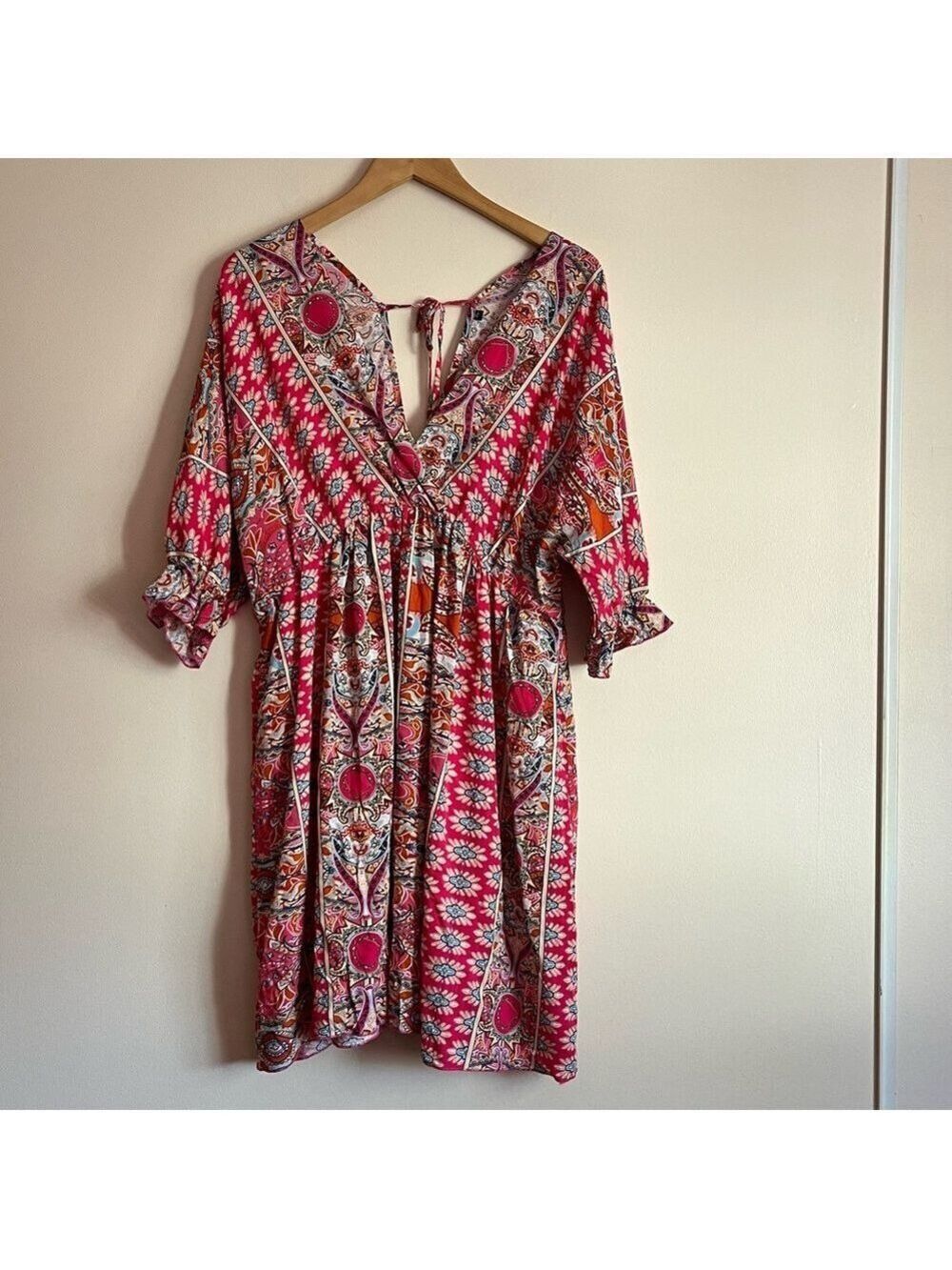 Boho Pink Paisley Viscose Dress Tunic Flowy Festival Peasant Mini No Brand XL